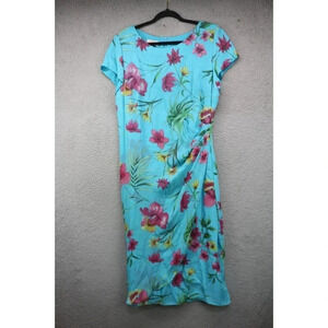 Talbots Floral Ruched Faux Wrap Maxi Dress-Size 16-Chiffon-Back Zip